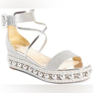 Christian Laboutin Chocozappa Espadrille Wedges - Silver size 41